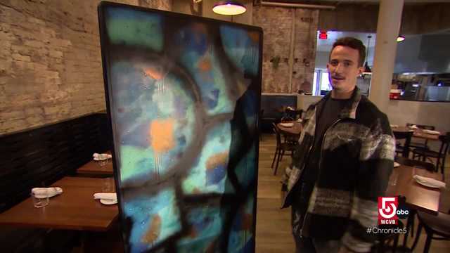 Boston-area artist transforms stark plastic partitions into works of art